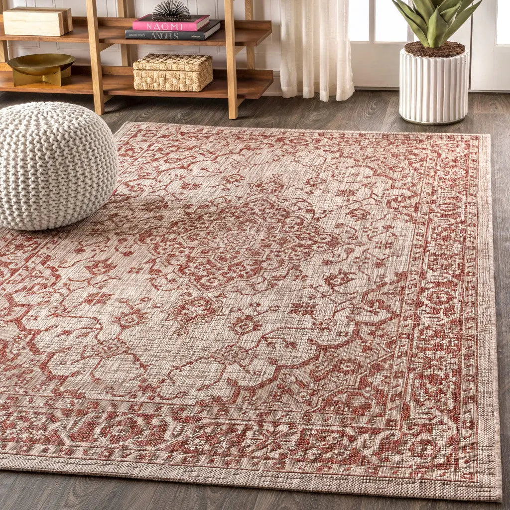 5' X 8' Red And Taupe Medallion Indoor Outdoor Area Rug Homeroots Outdoor