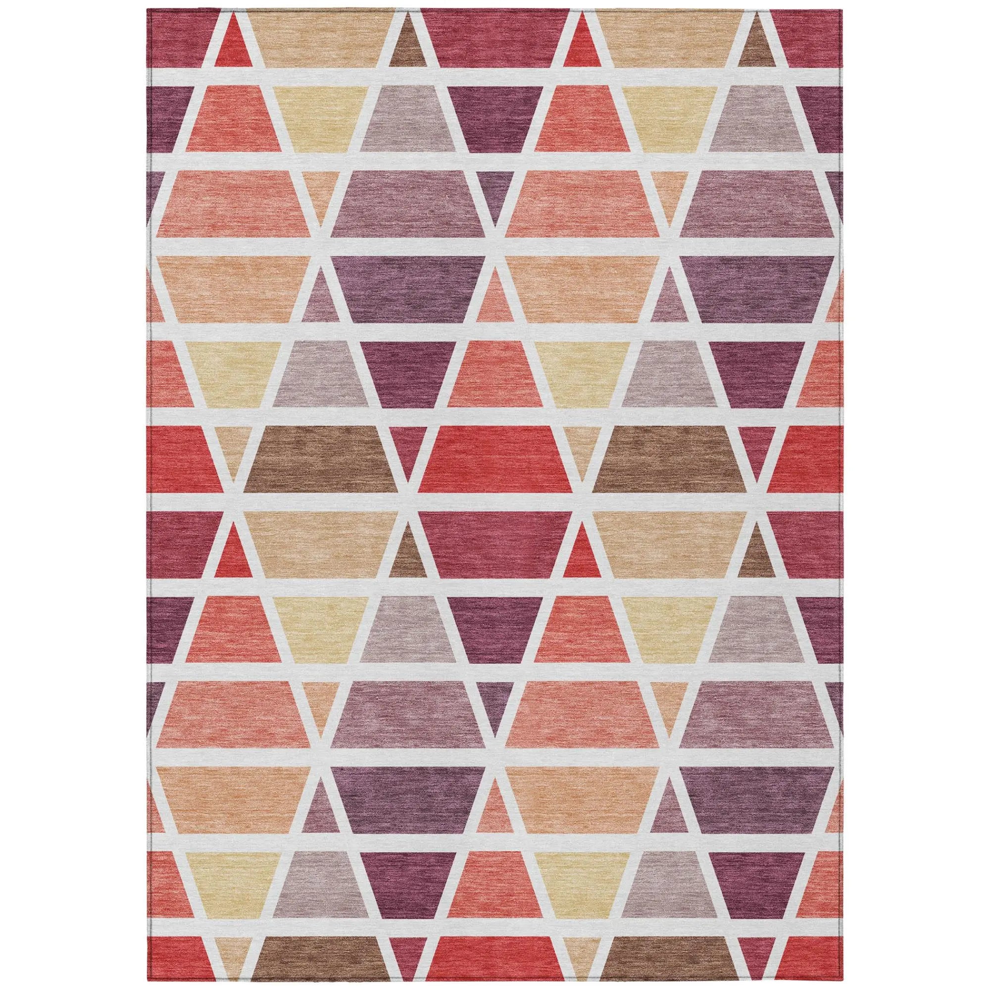 5' X 8' Red And White Geometric Washable Indoor Outdoor Area Rug Homeroots Outdoor