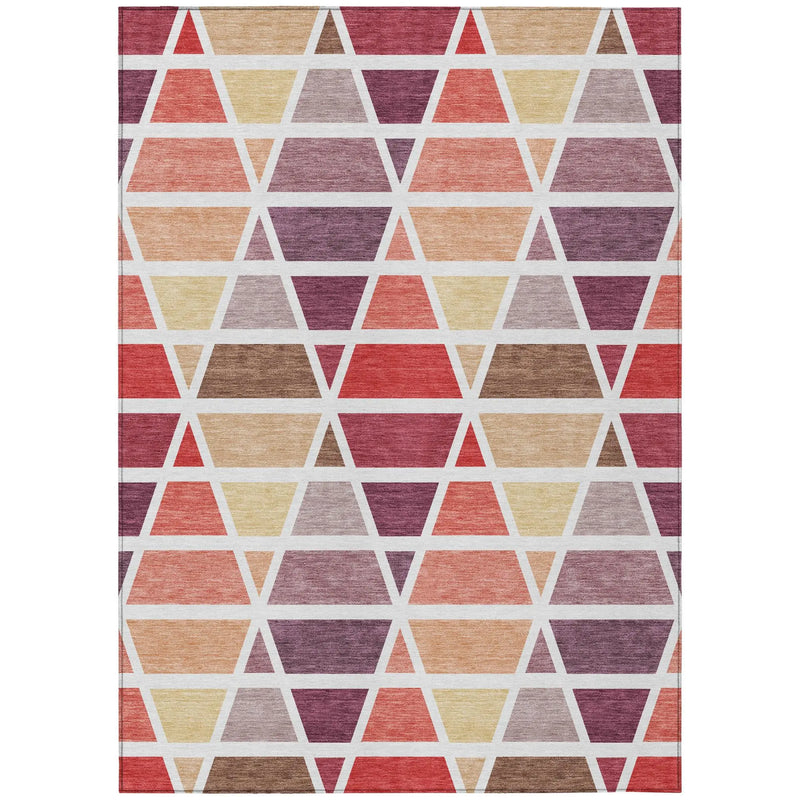 5' X 8' Red And White Geometric Washable Indoor Outdoor Area Rug Homeroots Outdoor