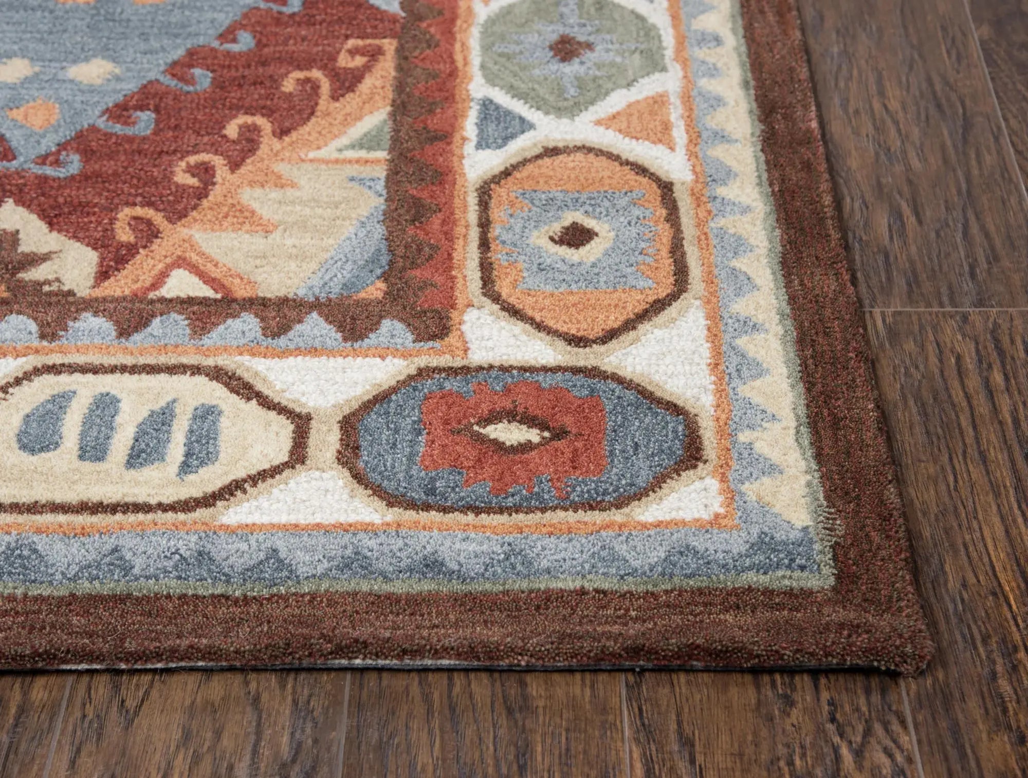 5' X 8' Red Blue Beige And Brown Wool Southwestern Hand Tufted Area Rug Homeroots Home Decor