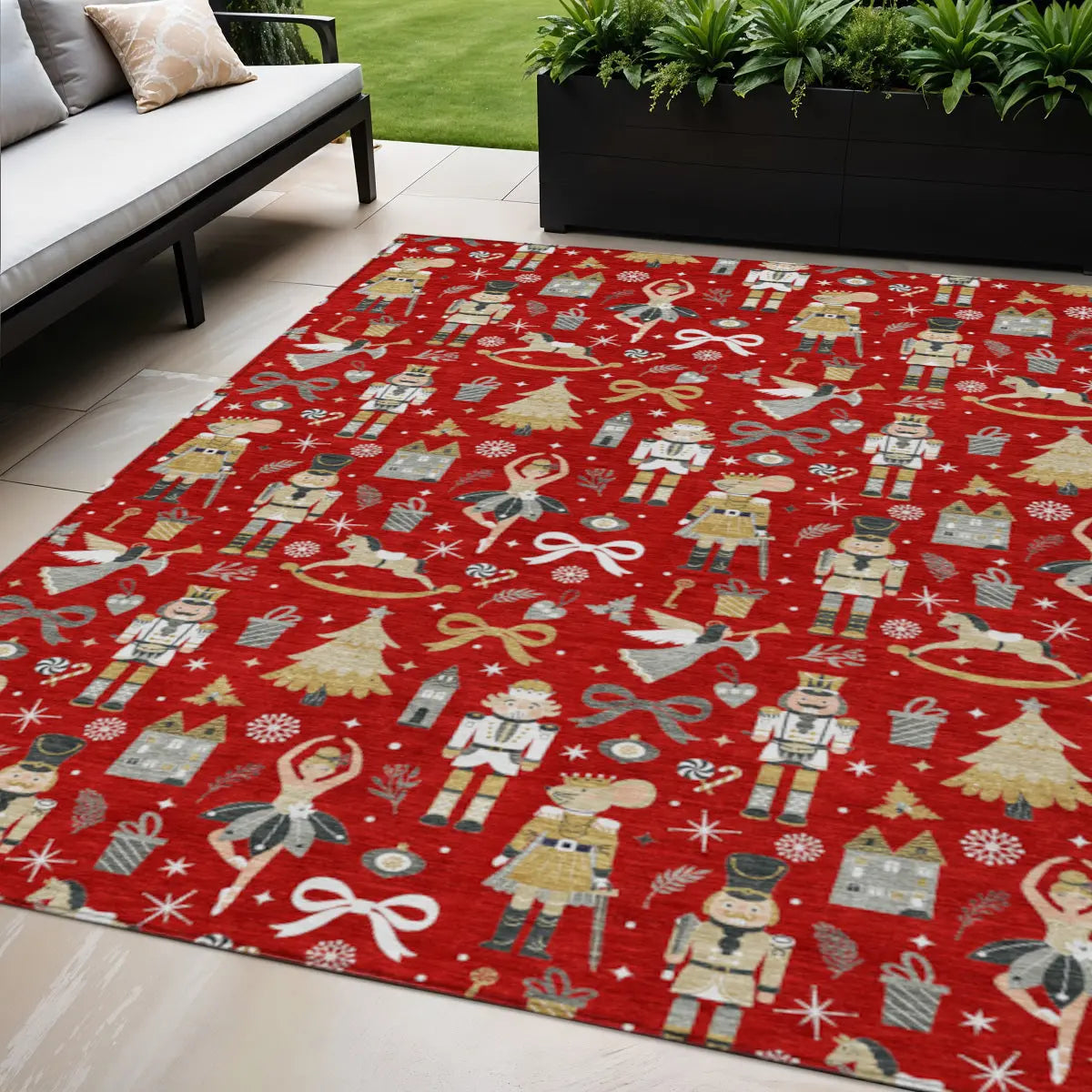 5' X 8' Red Gold Black And Gray Nutcracker Washable Indoor Outdoor Area Rug Homeroots Outdoor