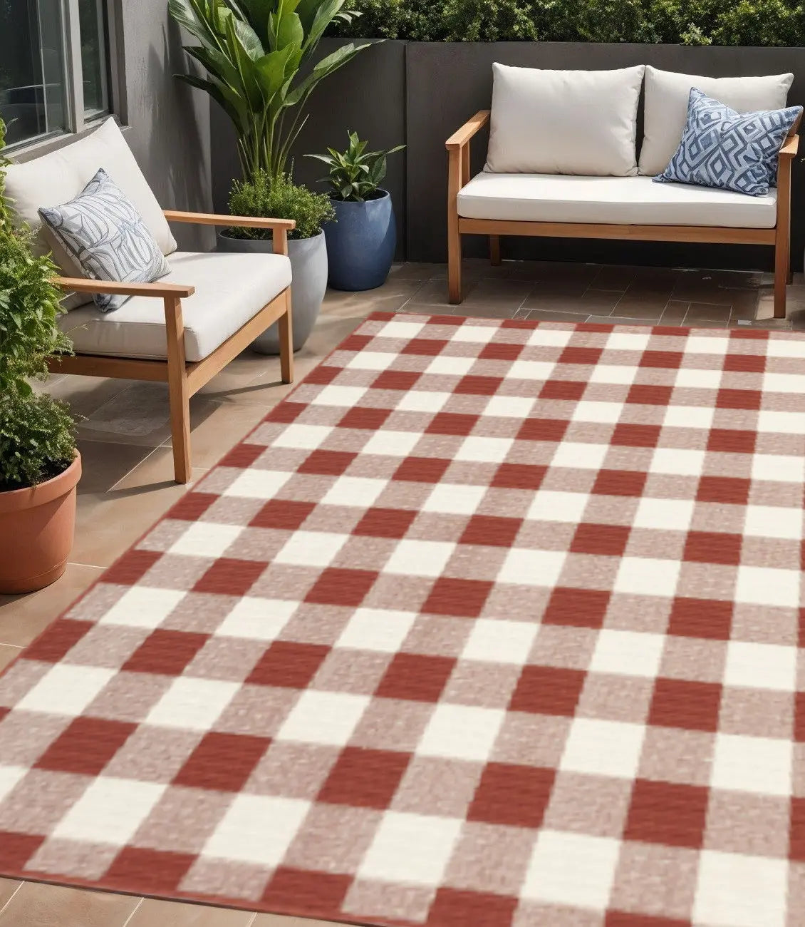 5' X 8' Red and Ivory Geometric Stain Resistant Indoor Outdoor Area Rug Homeroots Outdoor