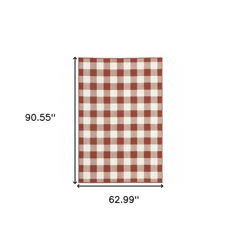 5' X 8' Red and Ivory Geometric Stain Resistant Indoor Outdoor Area Rug Homeroots Outdoor