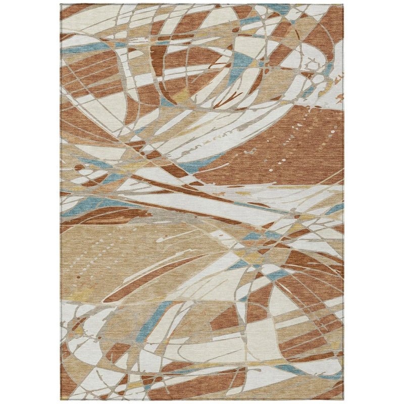 5' X 8' Rust And Orange Abstract Washable Indoor Outdoor Area Rug Homeroots Outdoor