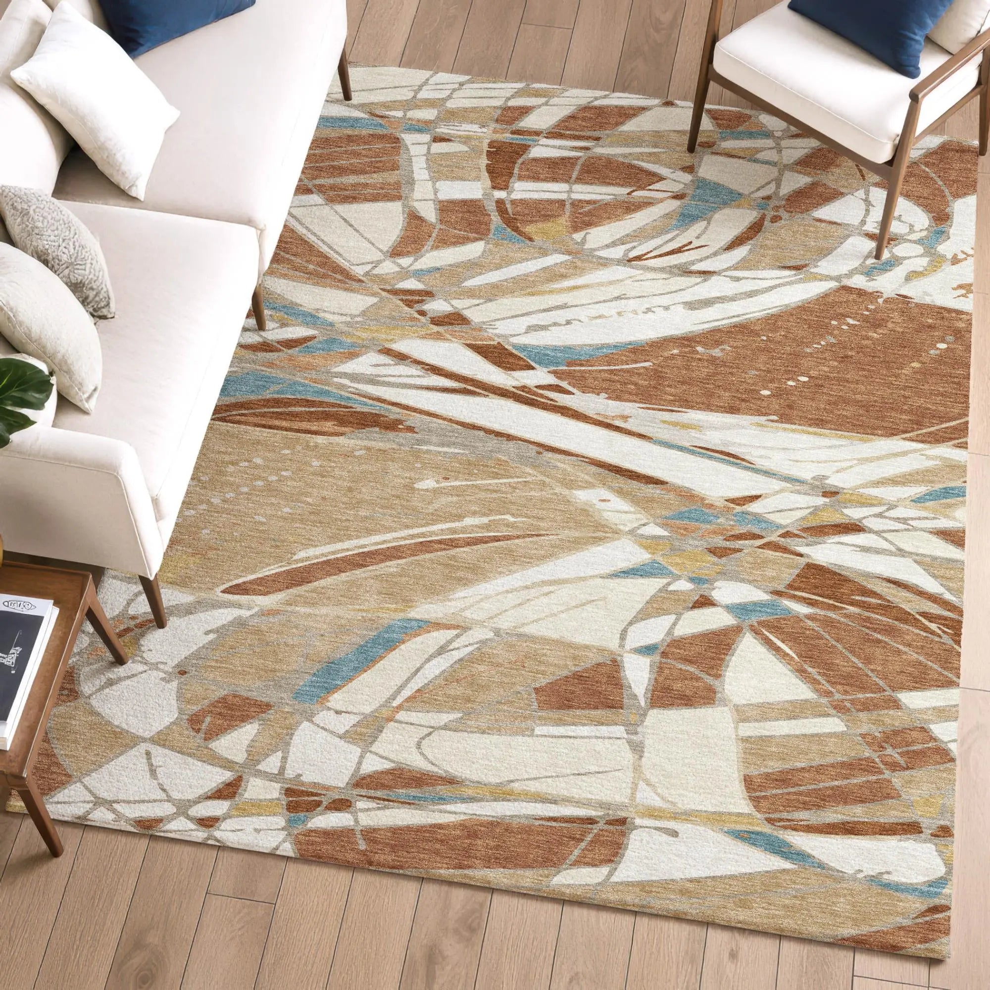 5' X 8' Rust And Orange Abstract Washable Indoor Outdoor Area Rug Homeroots Outdoor