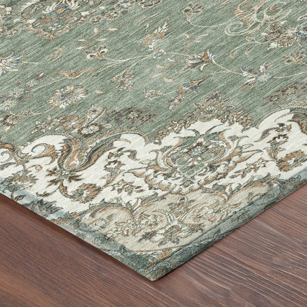 5' X 8' Sage And Beige Floral Medallion Washable Indoor Outdoor Area Rug Homeroots Outdoor