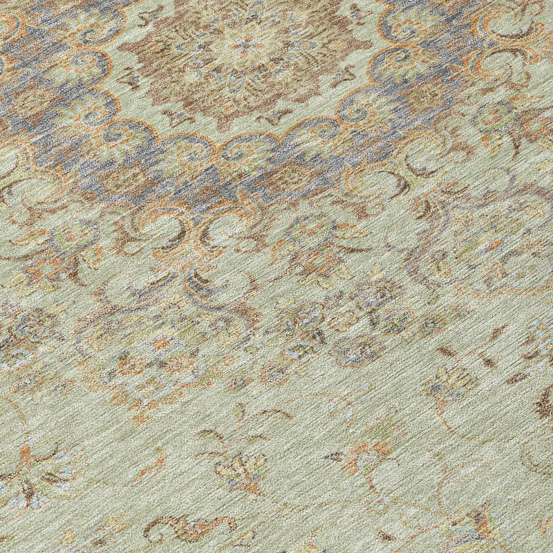 5' X 8' Sage And Brown Floral Medallion Washable Indoor Outdoor Area Rug Homeroots Outdoor