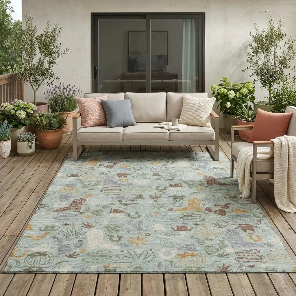 5' X 8' Sage And Gold Cactus Washable Indoor Outdoor Area Rug Homeroots Outdoor