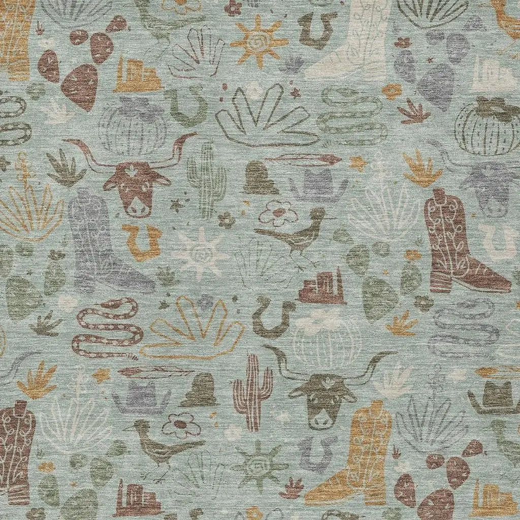 5' X 8' Sage And Gold Cactus Washable Indoor Outdoor Area Rug Homeroots Outdoor