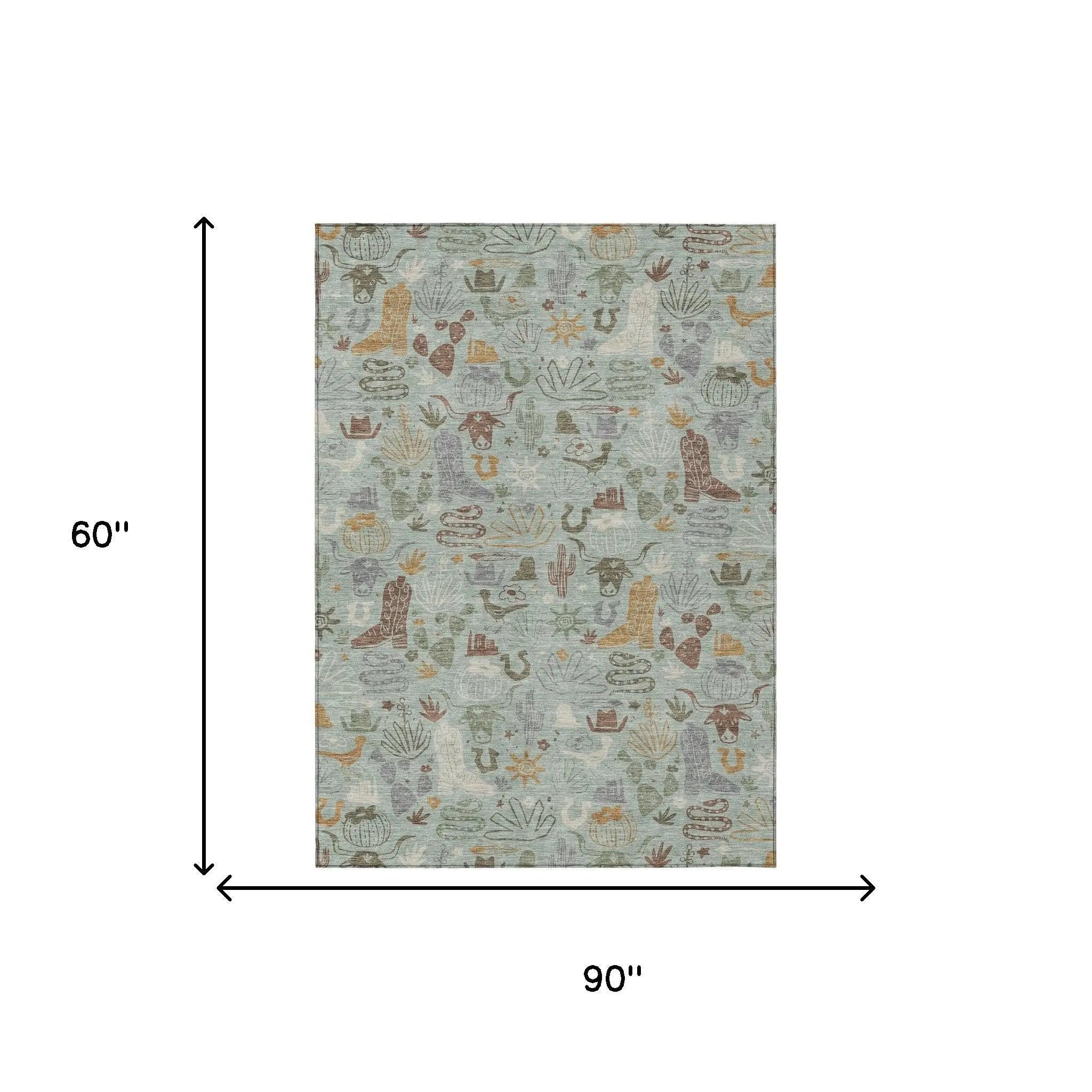 5' X 8' Sage And Gold Cactus Washable Indoor Outdoor Area Rug Homeroots Outdoor