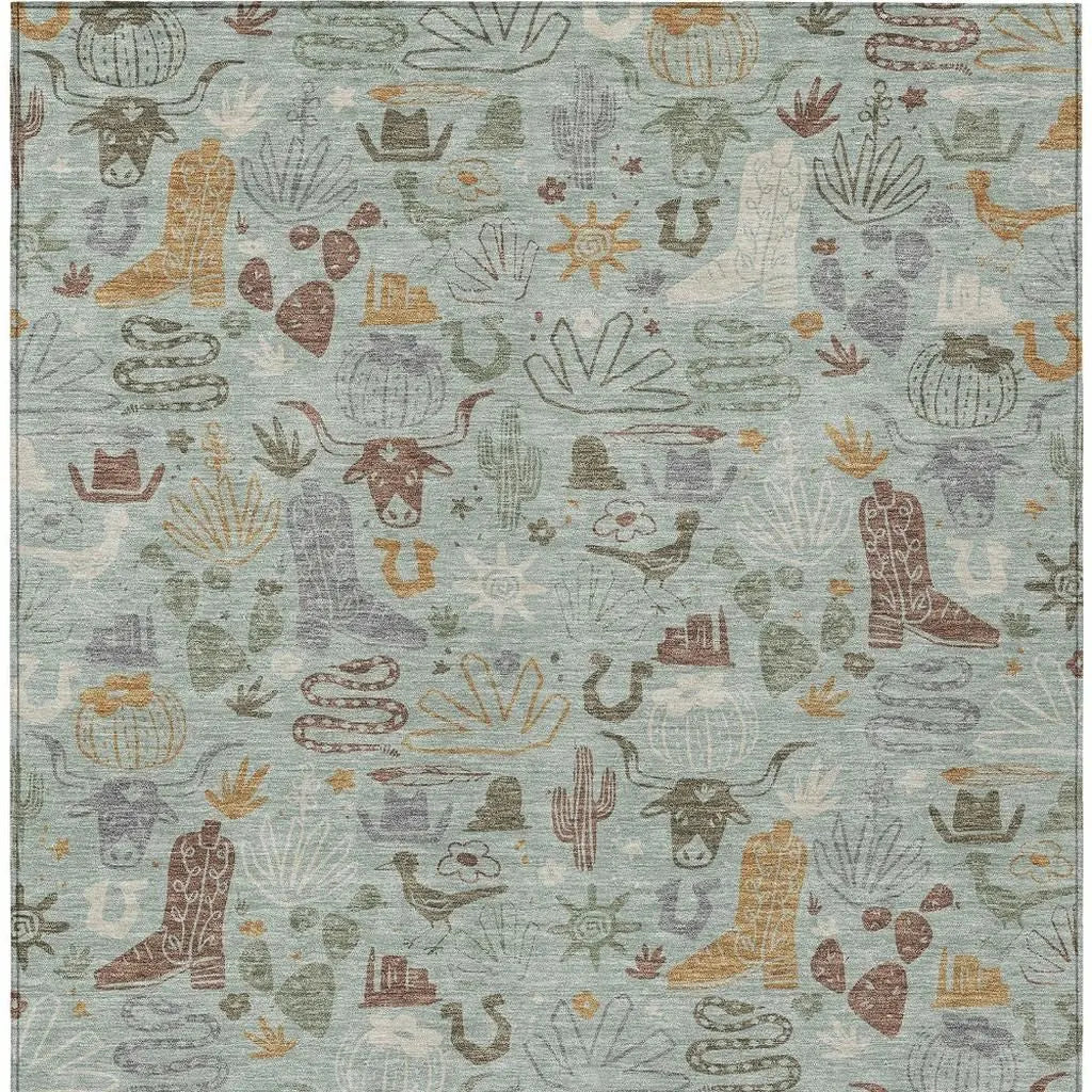 5' X 8' Sage And Gold Cactus Washable Indoor Outdoor Area Rug Homeroots Outdoor
