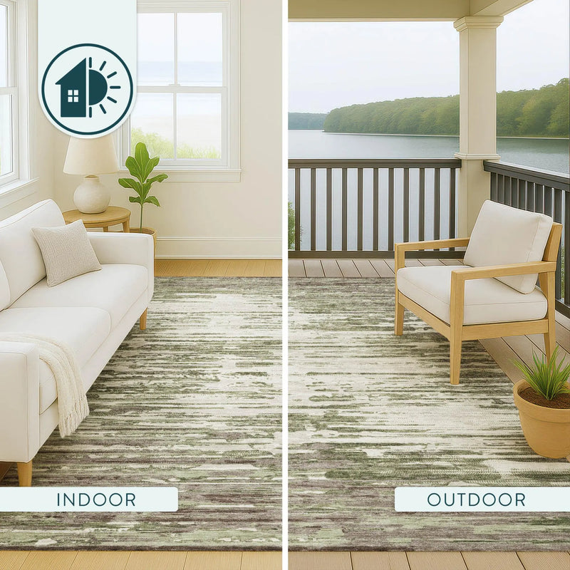 5' X 8' Sage And Green Abstract Washable Indoor Outdoor Area Rug Homeroots Outdoor