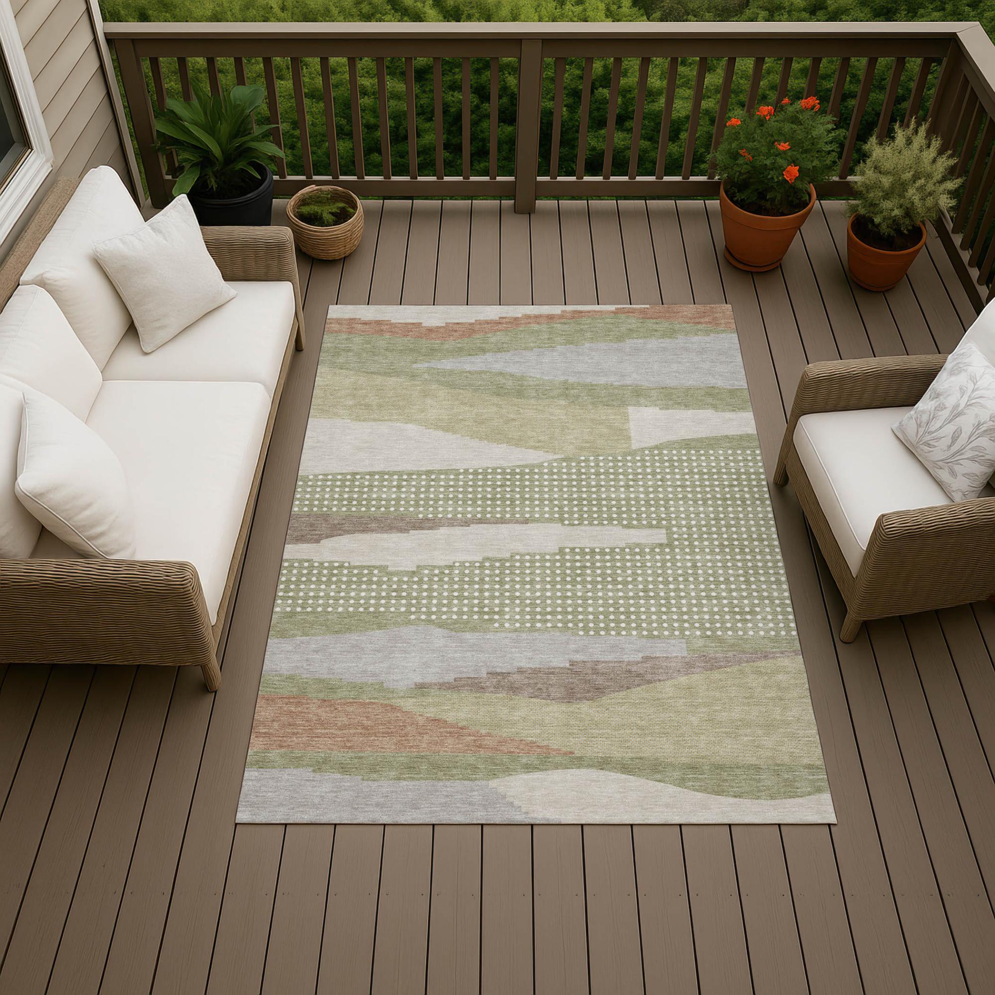 5' X 8' Sage And Green Abstract Washable Indoor Outdoor Area Rug Homeroots Outdoor