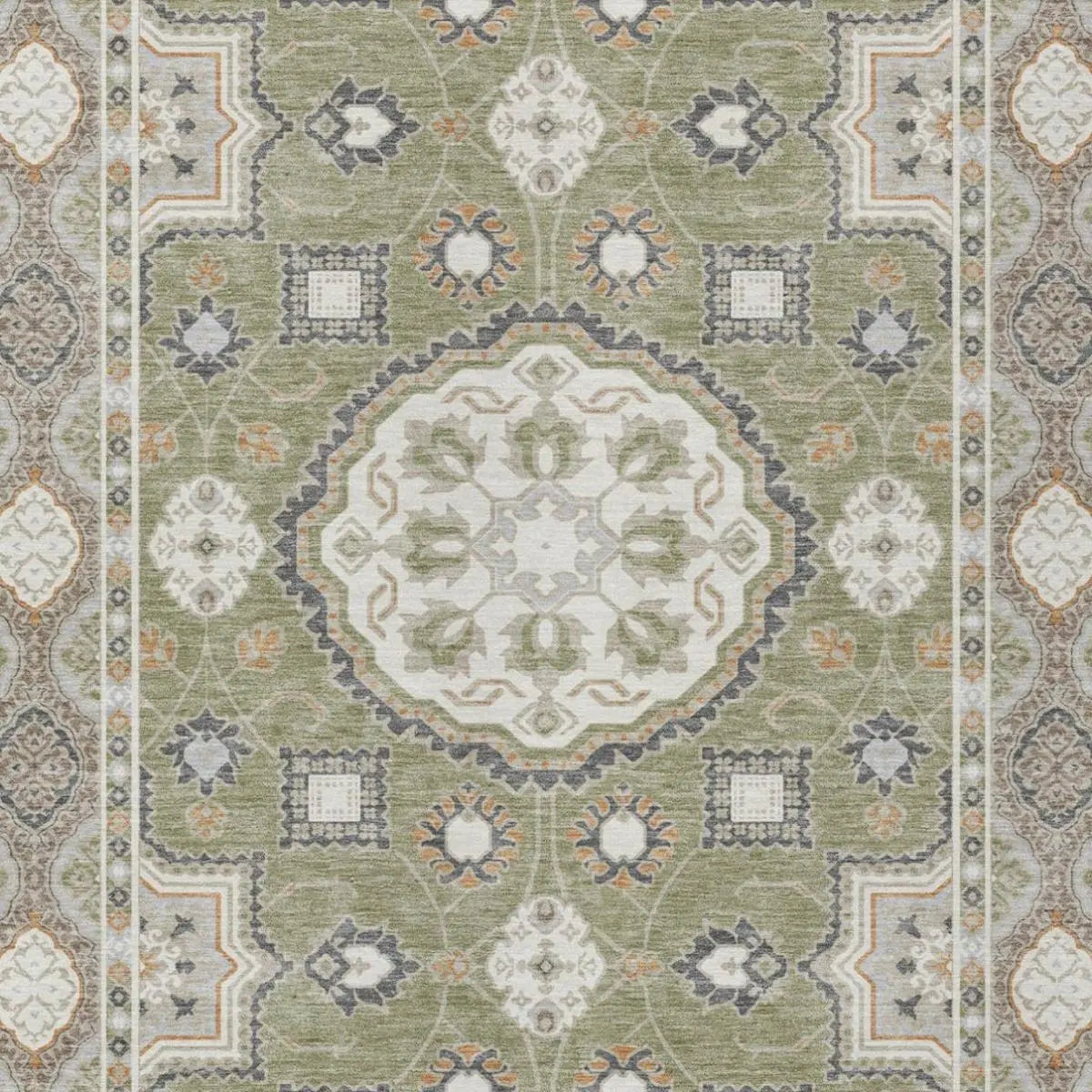 5' X 8' Sage And Green Floral Medallion Washable Indoor Outdoor Area Rug Homeroots Outdoor