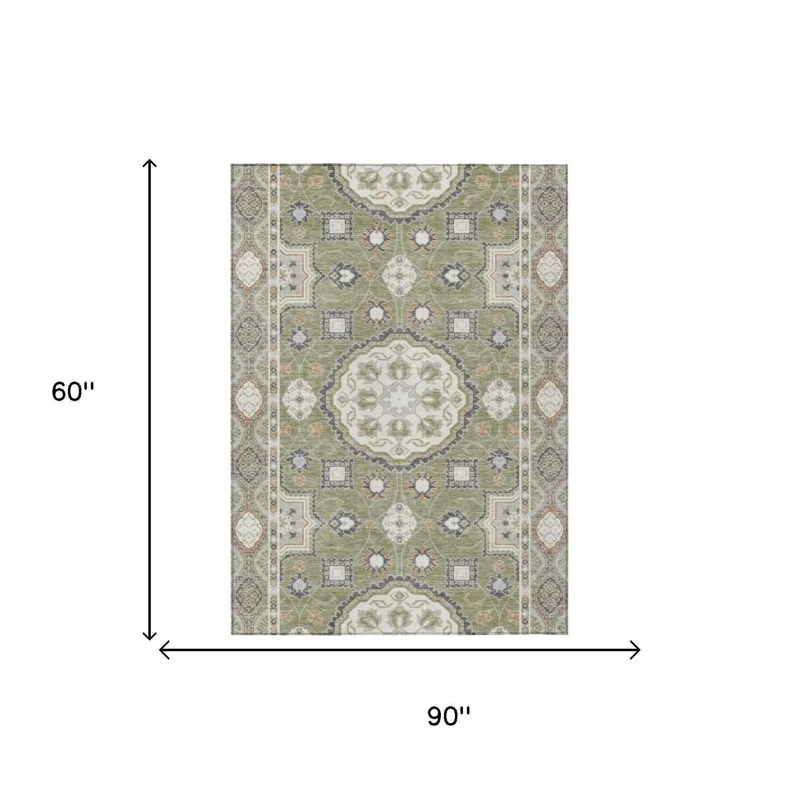 5' X 8' Sage And Green Floral Medallion Washable Indoor Outdoor Area Rug Homeroots Outdoor