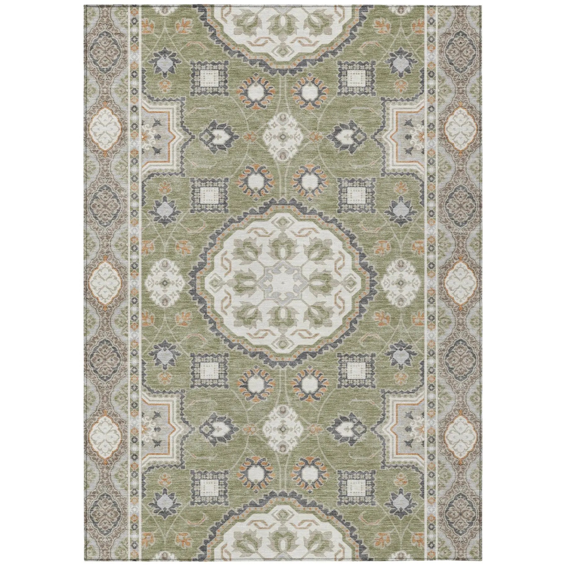 5' X 8' Sage And Green Floral Medallion Washable Indoor Outdoor Area Rug Homeroots Outdoor