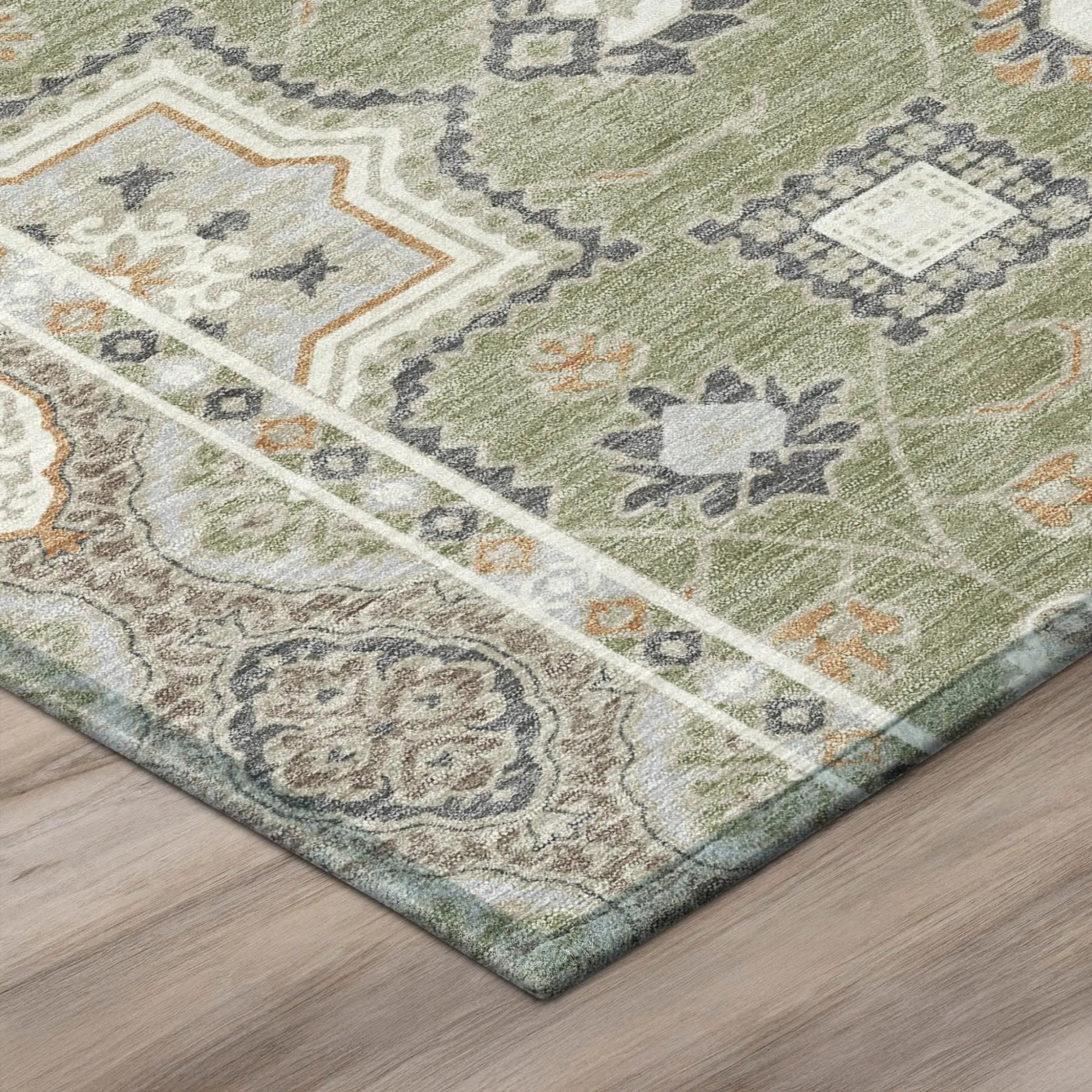 5' X 8' Sage And Green Floral Medallion Washable Indoor Outdoor Area Rug Homeroots Outdoor