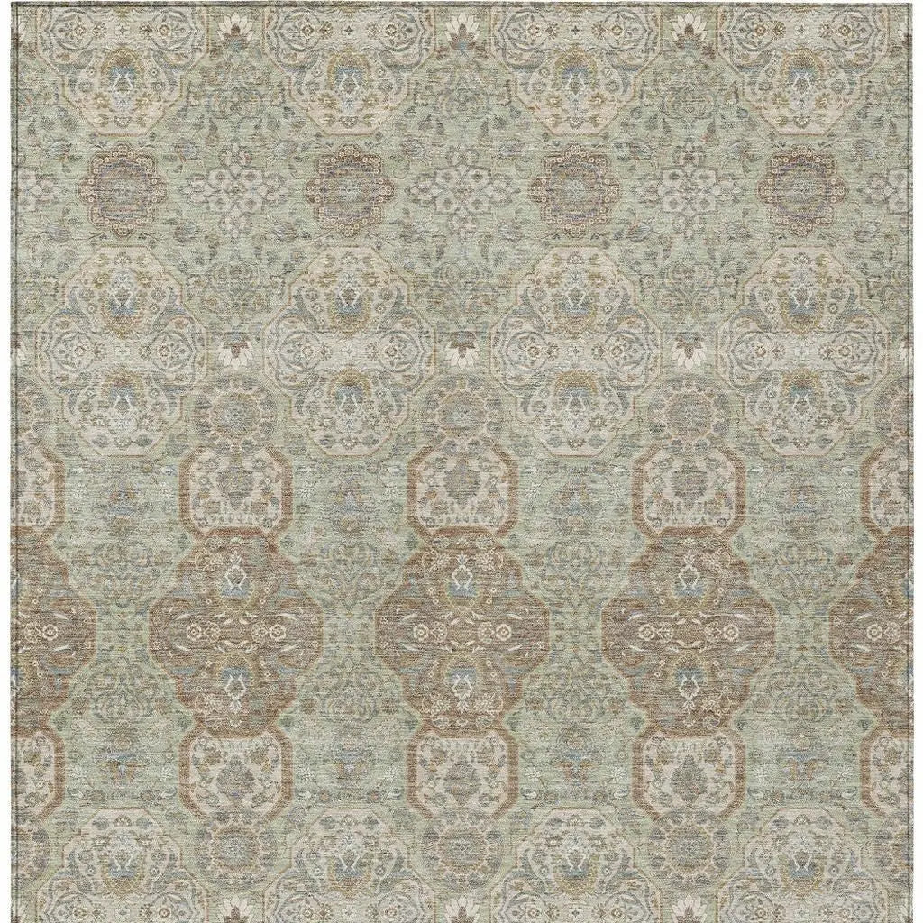 5' X 8' Sage And Green Floral Washable Indoor Outdoor Area Rug Homeroots Outdoor