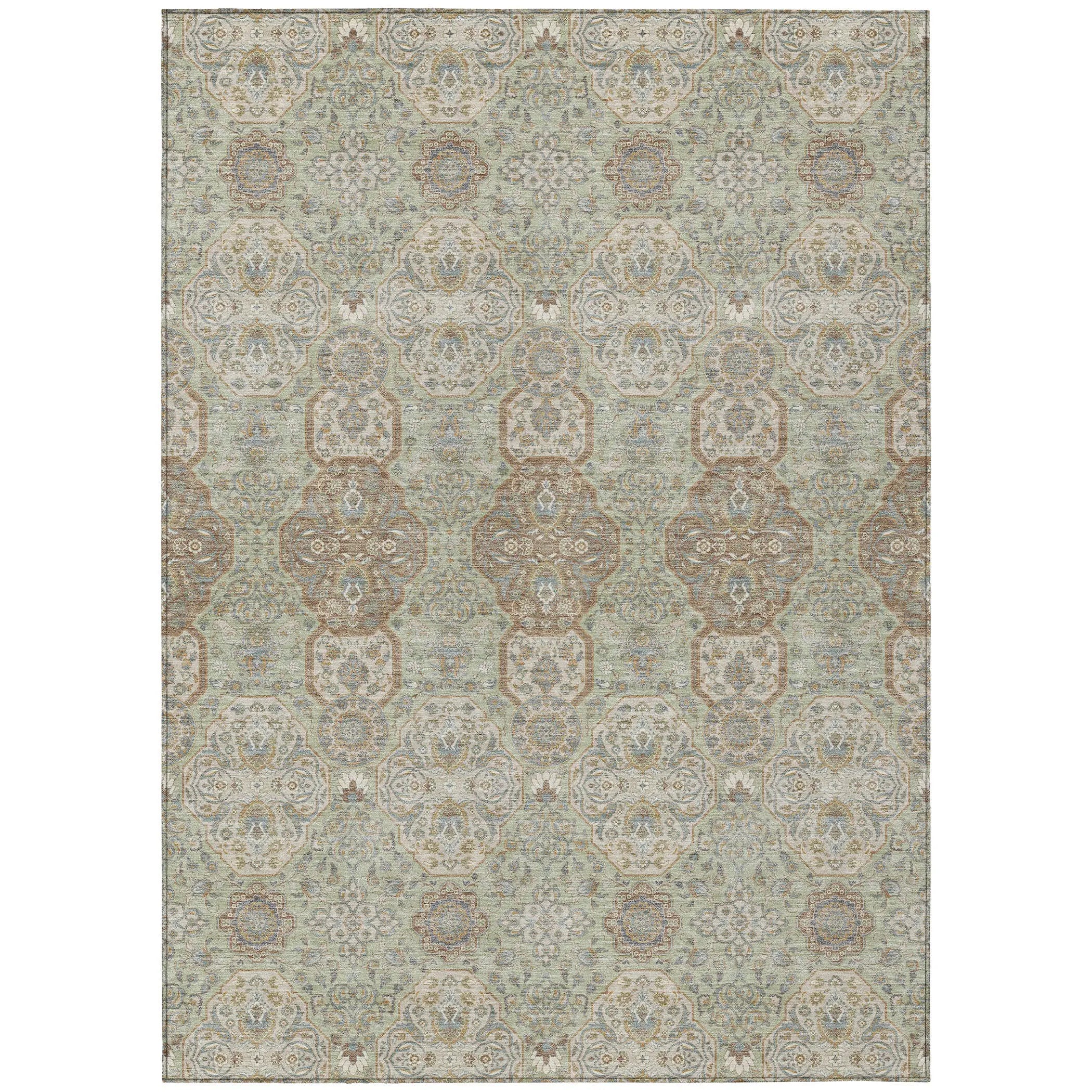 5' X 8' Sage And Green Floral Washable Indoor Outdoor Area Rug Homeroots Outdoor