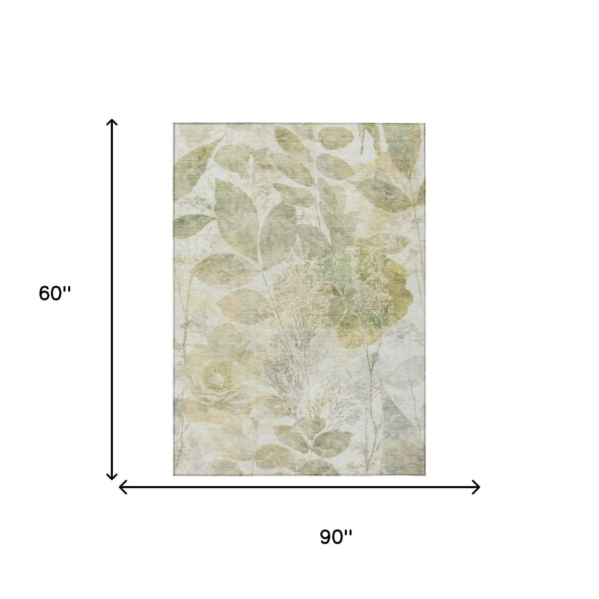 5' X 8' Sage And Green Floral Washable Indoor Outdoor Area Rug Homeroots Outdoor