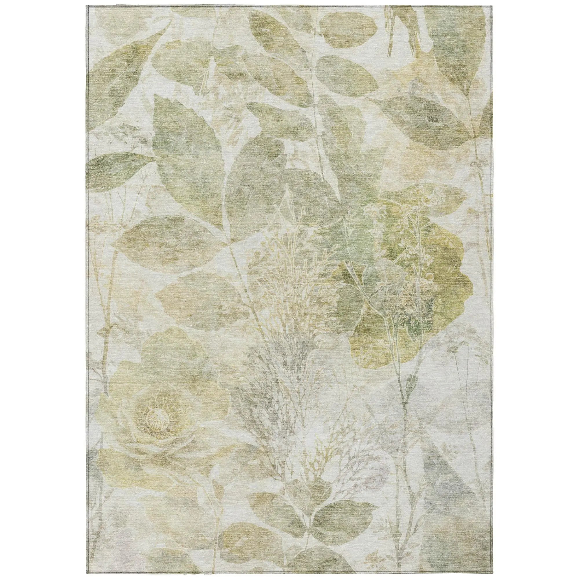 5' X 8' Sage And Green Floral Washable Indoor Outdoor Area Rug Homeroots Outdoor