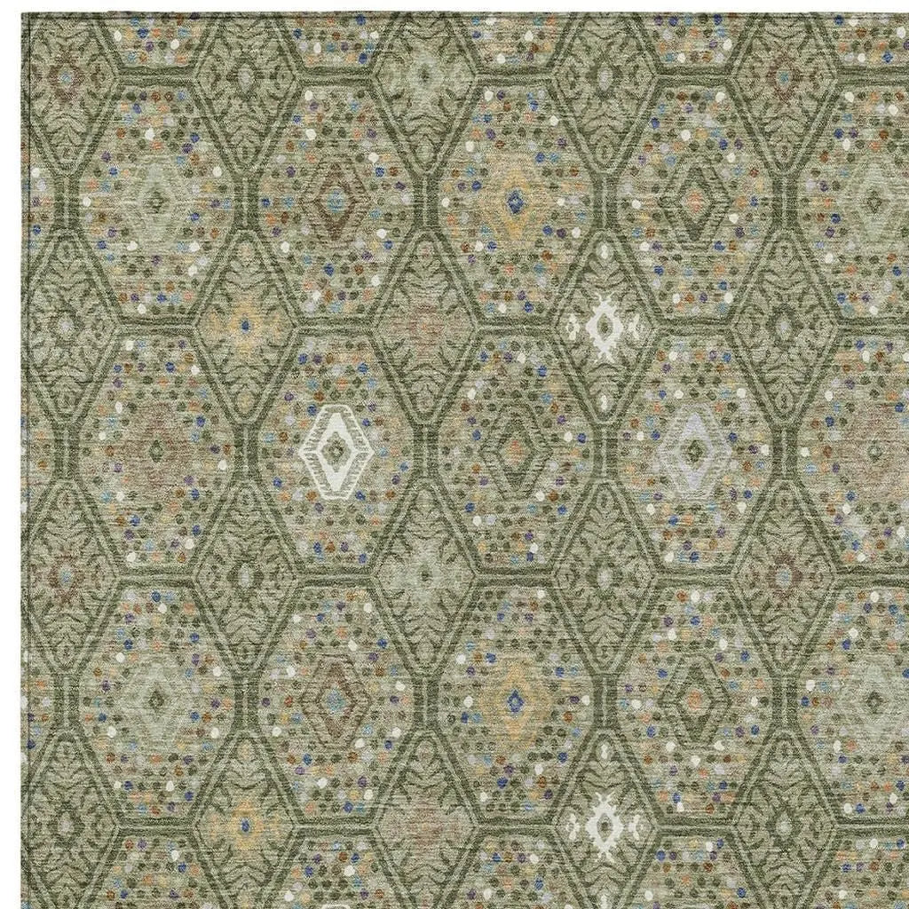 5' X 8' Sage And Green Geometric Washable Indoor Outdoor Area Rug Homeroots Outdoor