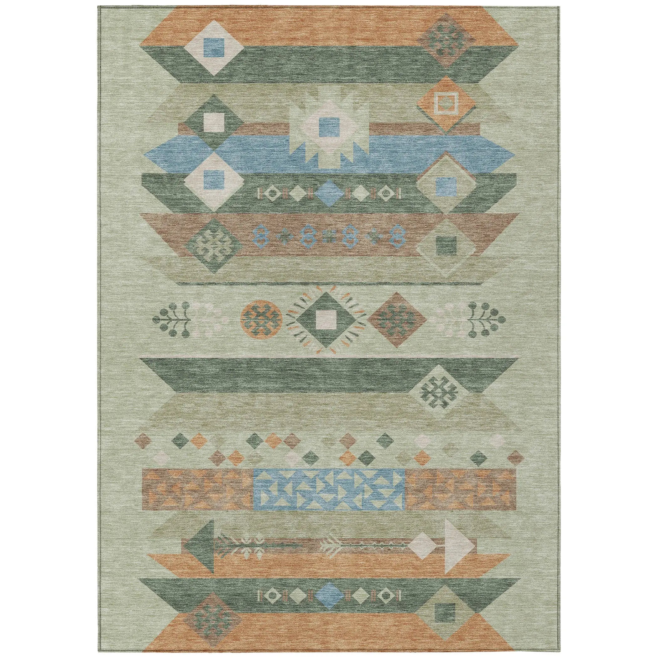 5' X 8' Sage And Green Geometric Washable Indoor Outdoor Area Rug Homeroots Outdoor
