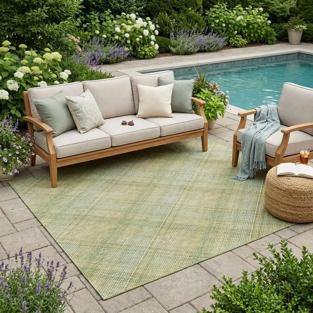 5' X 8' Sage And Green Plaid Washable Indoor Outdoor Area Rug Homeroots Outdoor