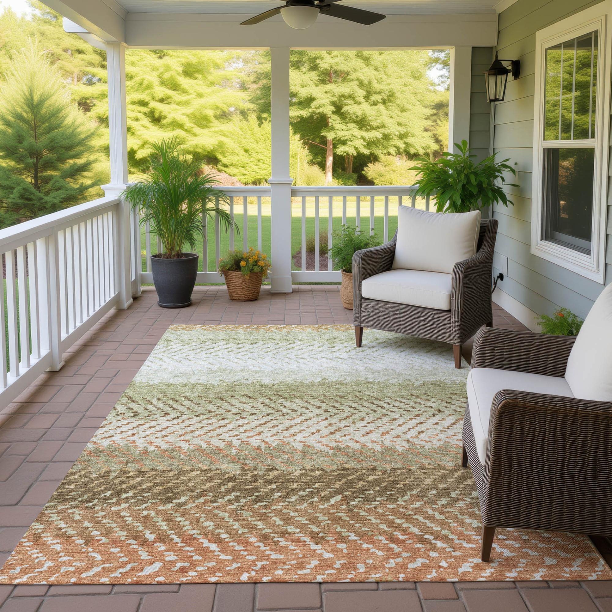 5' X 8' Sage And Green Striped Washable Indoor Outdoor Area Rug Homeroots Outdoor