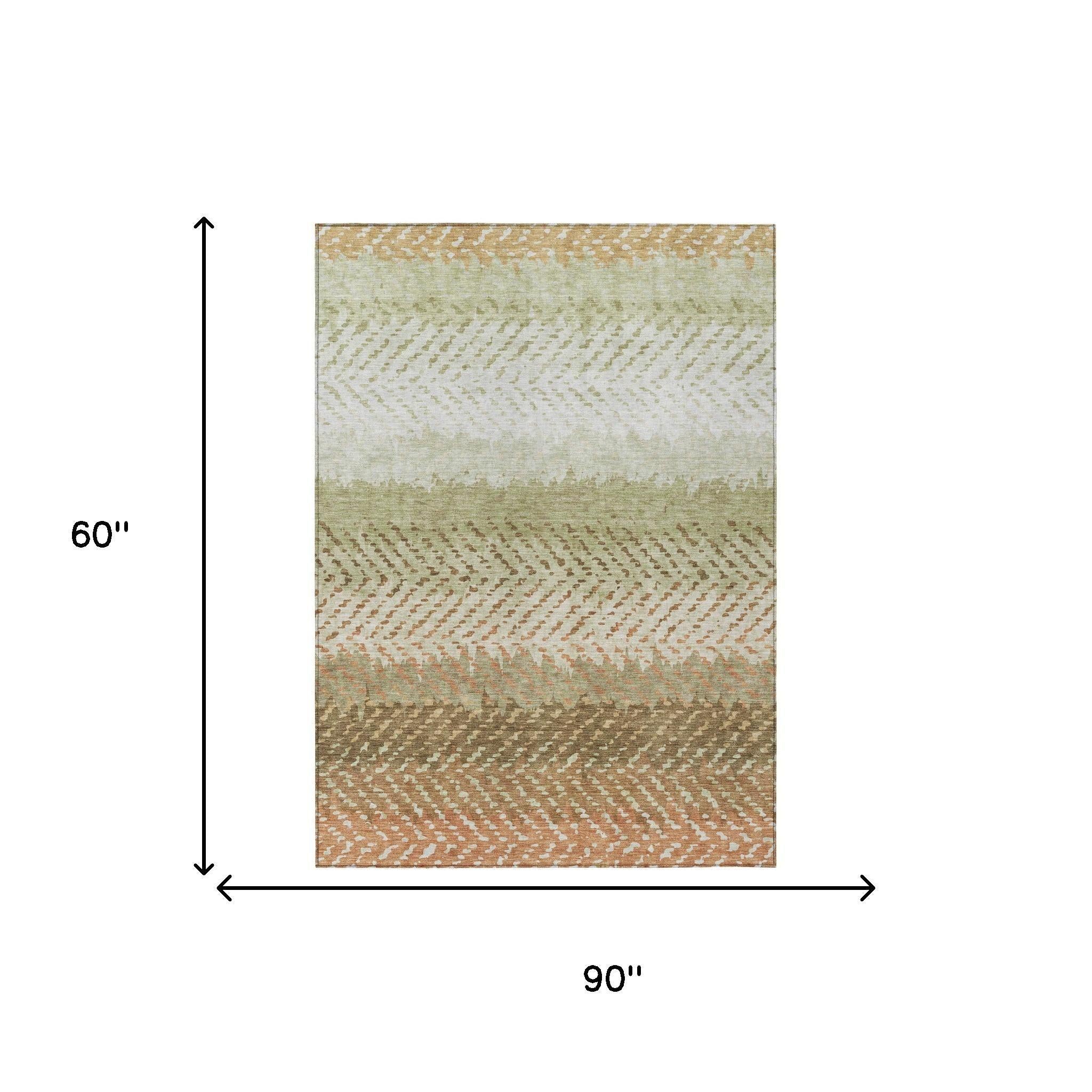 5' X 8' Sage And Green Striped Washable Indoor Outdoor Area Rug Homeroots Outdoor