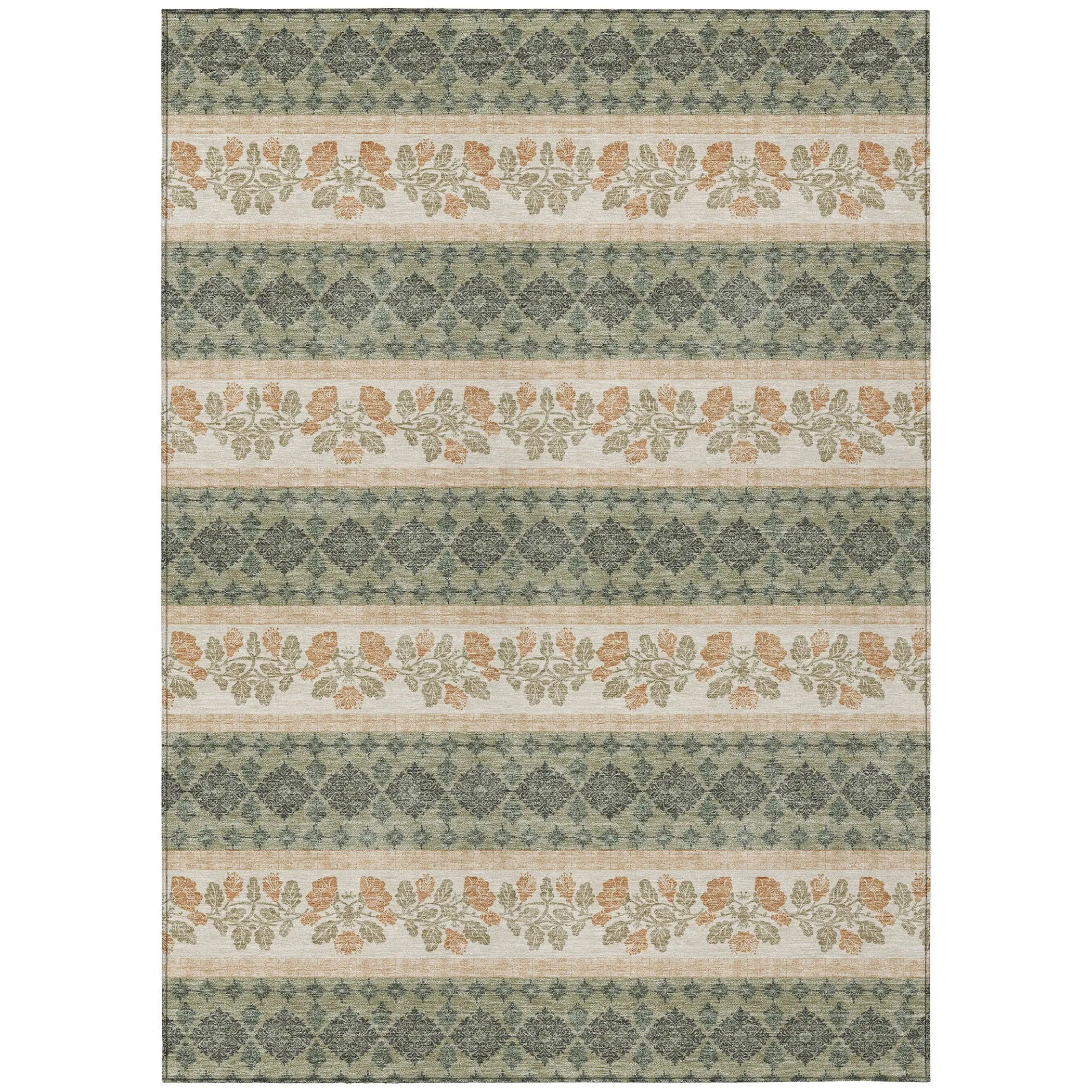 5' X 8' Sage And Ivory Striped Washable Indoor Outdoor Area Rug Homeroots Outdoor