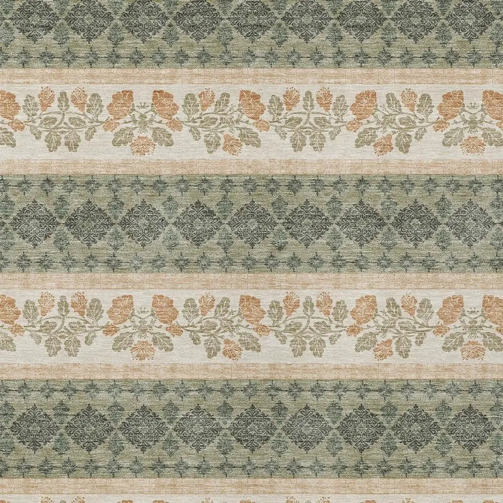 5' X 8' Sage And Ivory Striped Washable Indoor Outdoor Area Rug Homeroots Outdoor