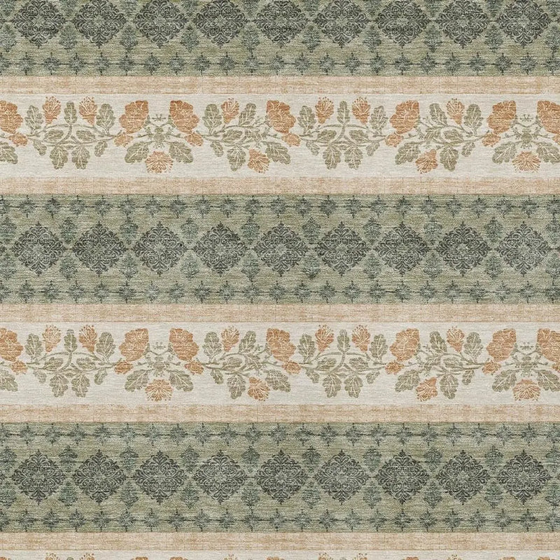 5' X 8' Sage And Ivory Striped Washable Indoor Outdoor Area Rug Homeroots Outdoor