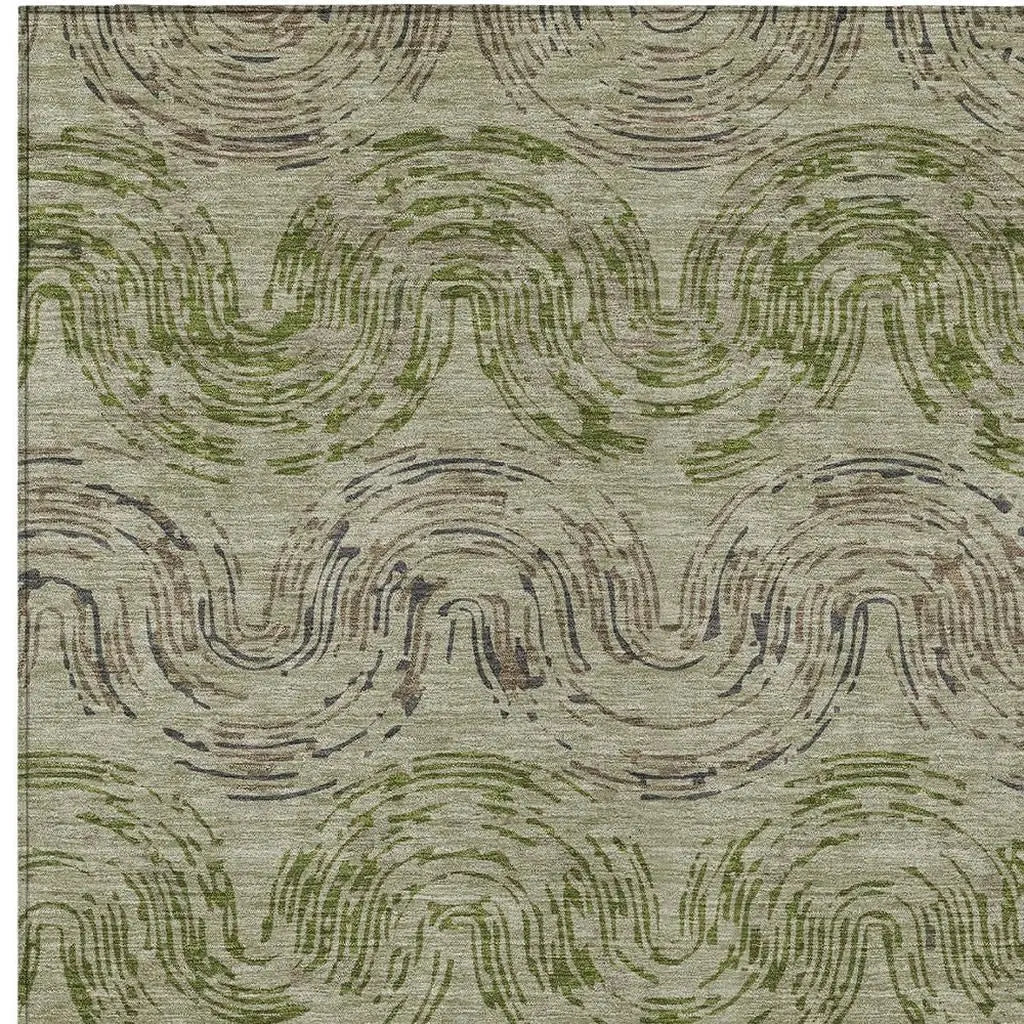 5' X 8' Sage And Olive Green Abstract Washable Indoor Outdoor Area Rug Homeroots Outdoor
