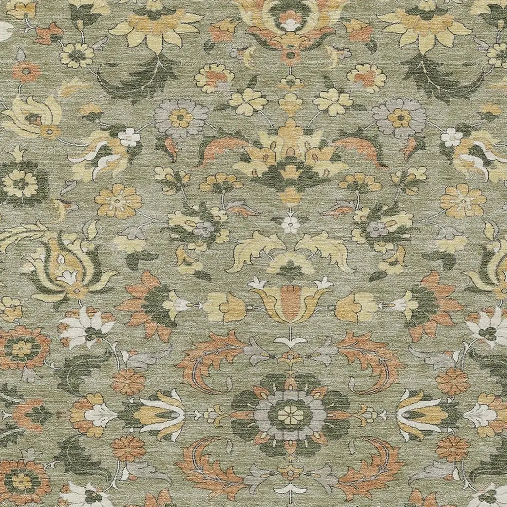 5' X 8' Sage And Olive Green Floral Medallion Washable Indoor Outdoor Area Rug Homeroots Outdoor