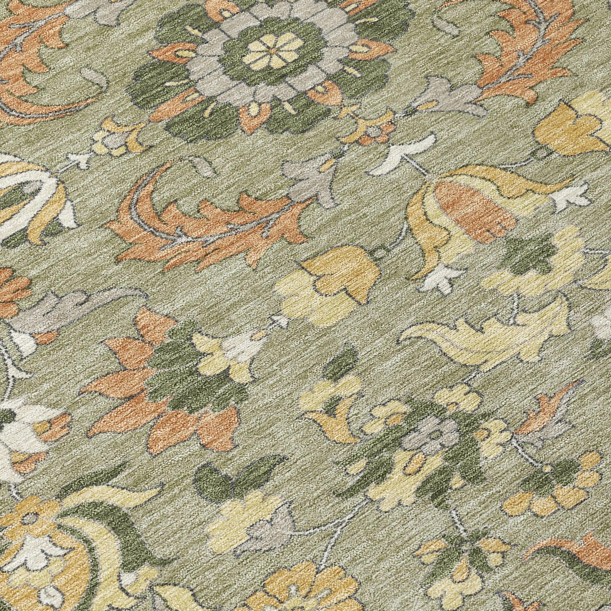 5' X 8' Sage And Olive Green Floral Medallion Washable Indoor Outdoor Area Rug Homeroots Outdoor