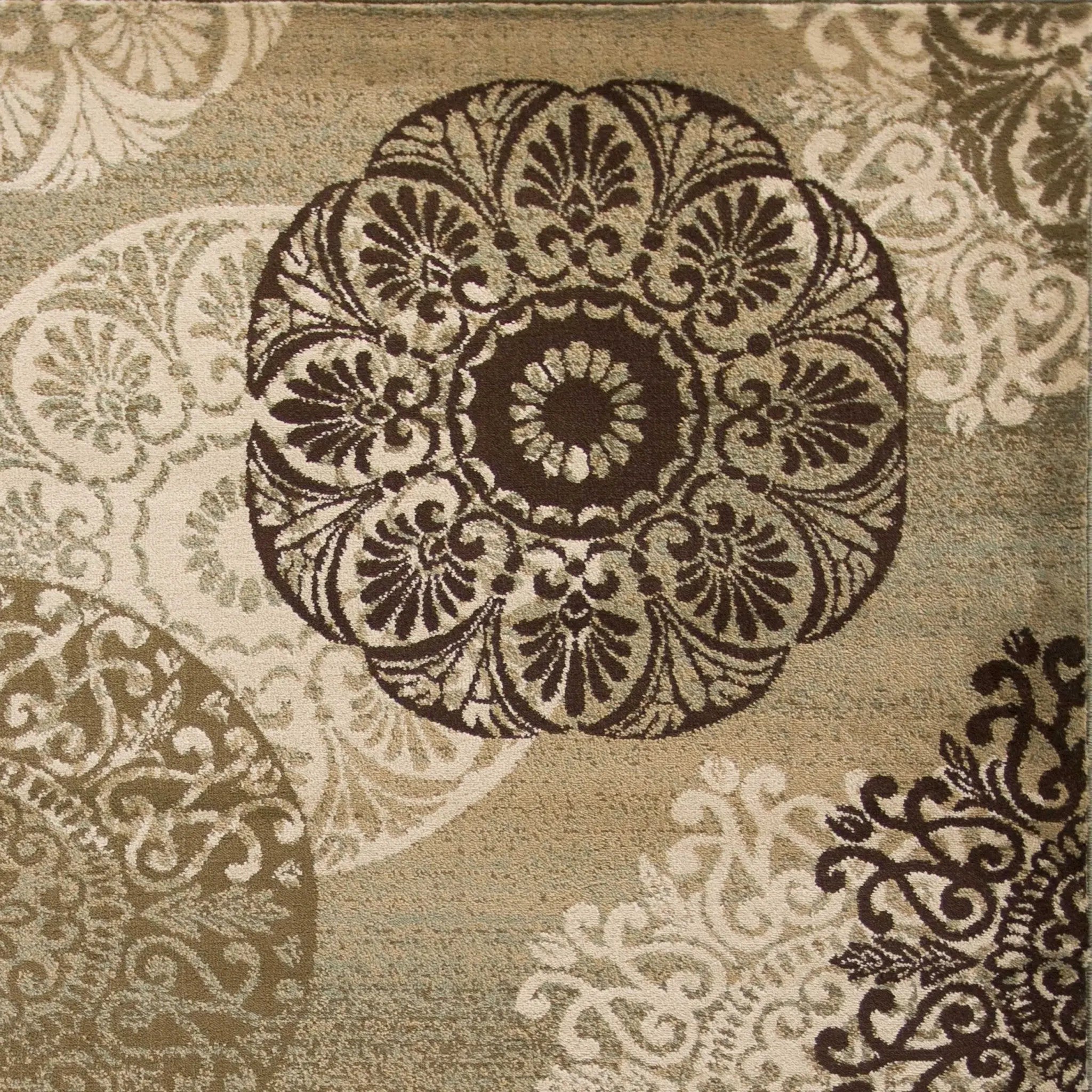 5' X 8' Sage Brown And Ivory Floral Medallion Area Rug Homeroots Home Decor