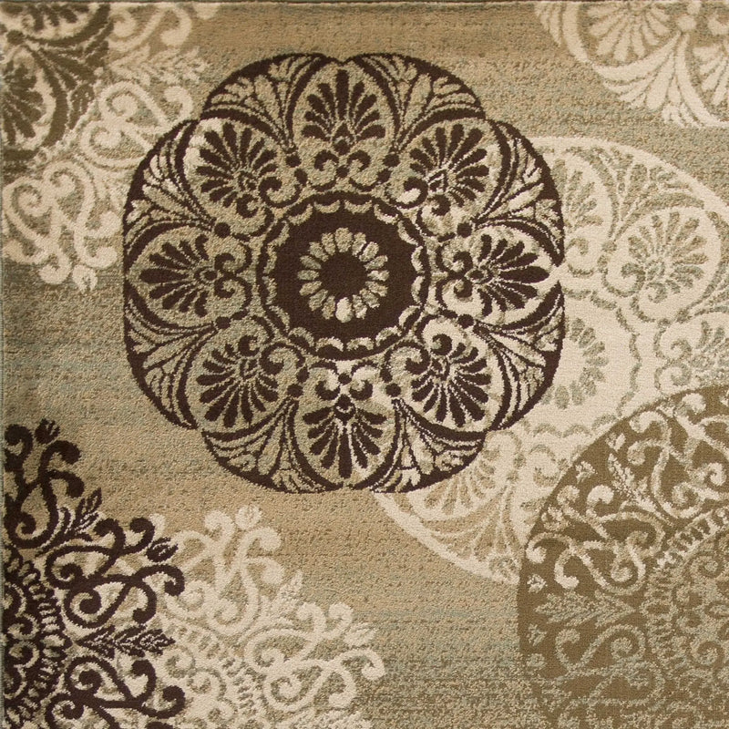 5' X 8' Sage Brown And Ivory Floral Medallion Area Rug Homeroots Home Decor