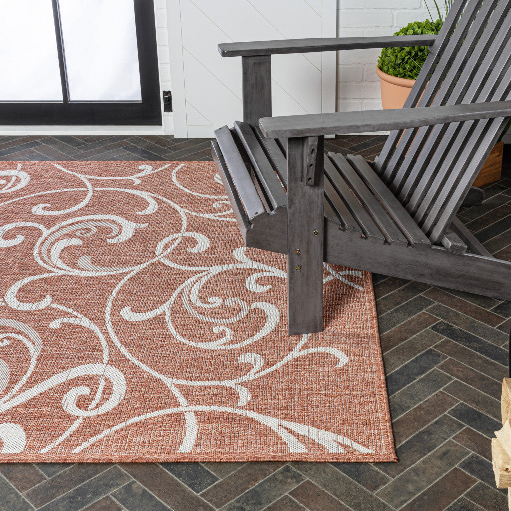 5' X 8' Salmon And Cream Floral Indoor Outdoor Area Rug - GreatEagleInc