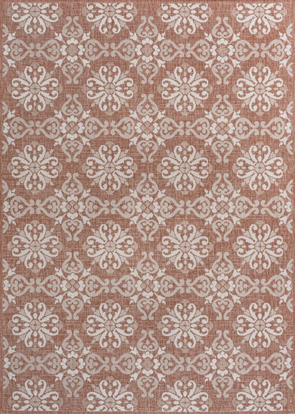 5' X 8' Salmon And Cream Floral Indoor Outdoor Area Rug Homeroots Outdoor