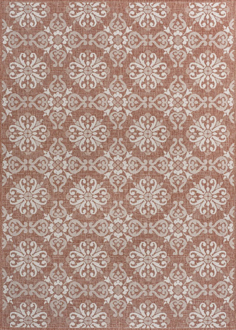 5' X 8' Salmon And Cream Floral Indoor Outdoor Area Rug Homeroots Outdoor
