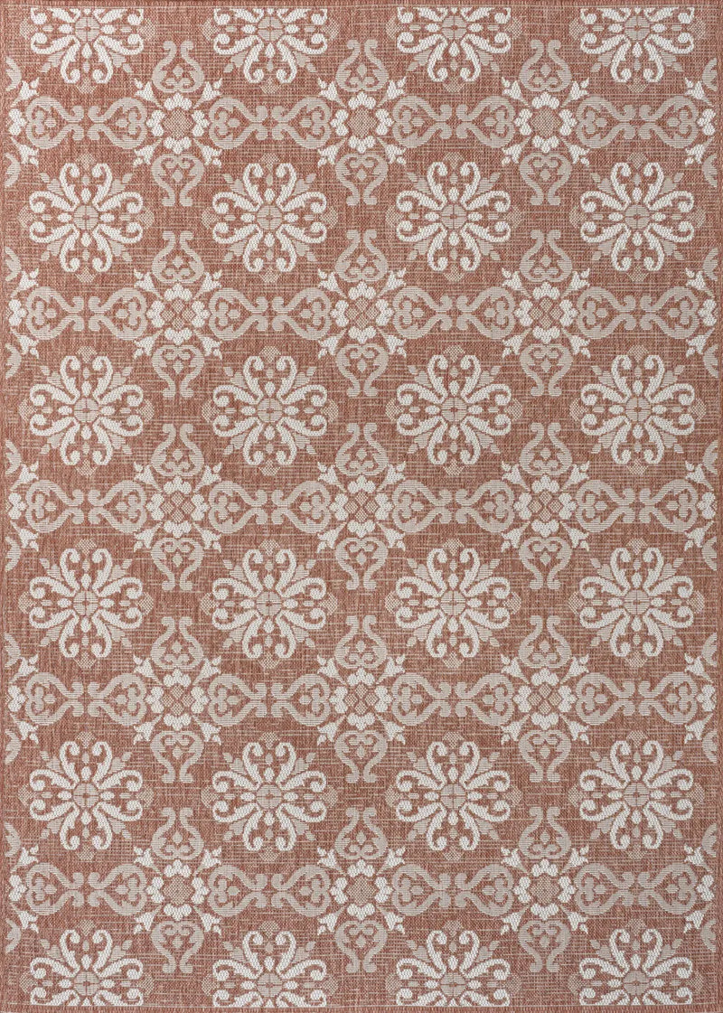 5' X 8' Salmon And Cream Floral Indoor Outdoor Area Rug Homeroots Outdoor