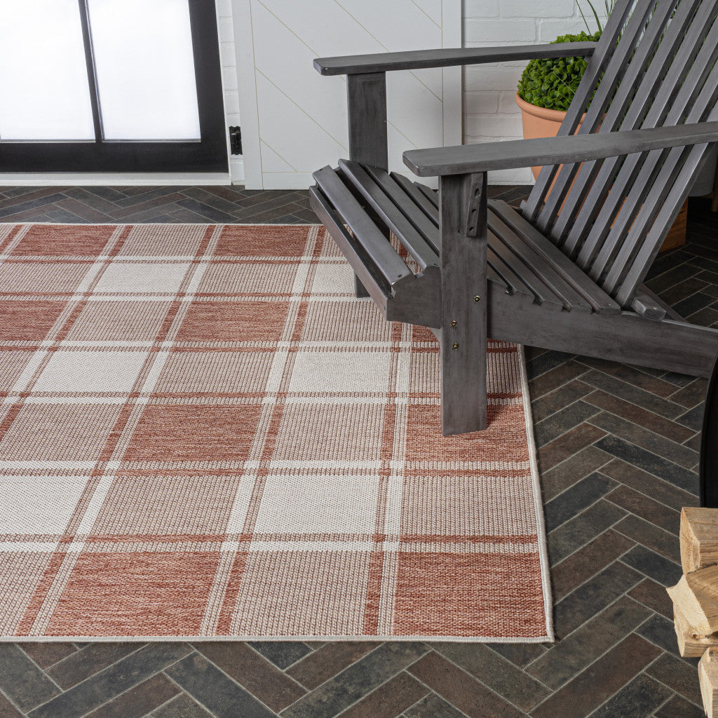 5' X 8' Salmon And Cream Gingham Indoor Outdoor Area Rug - GreatEagleInc