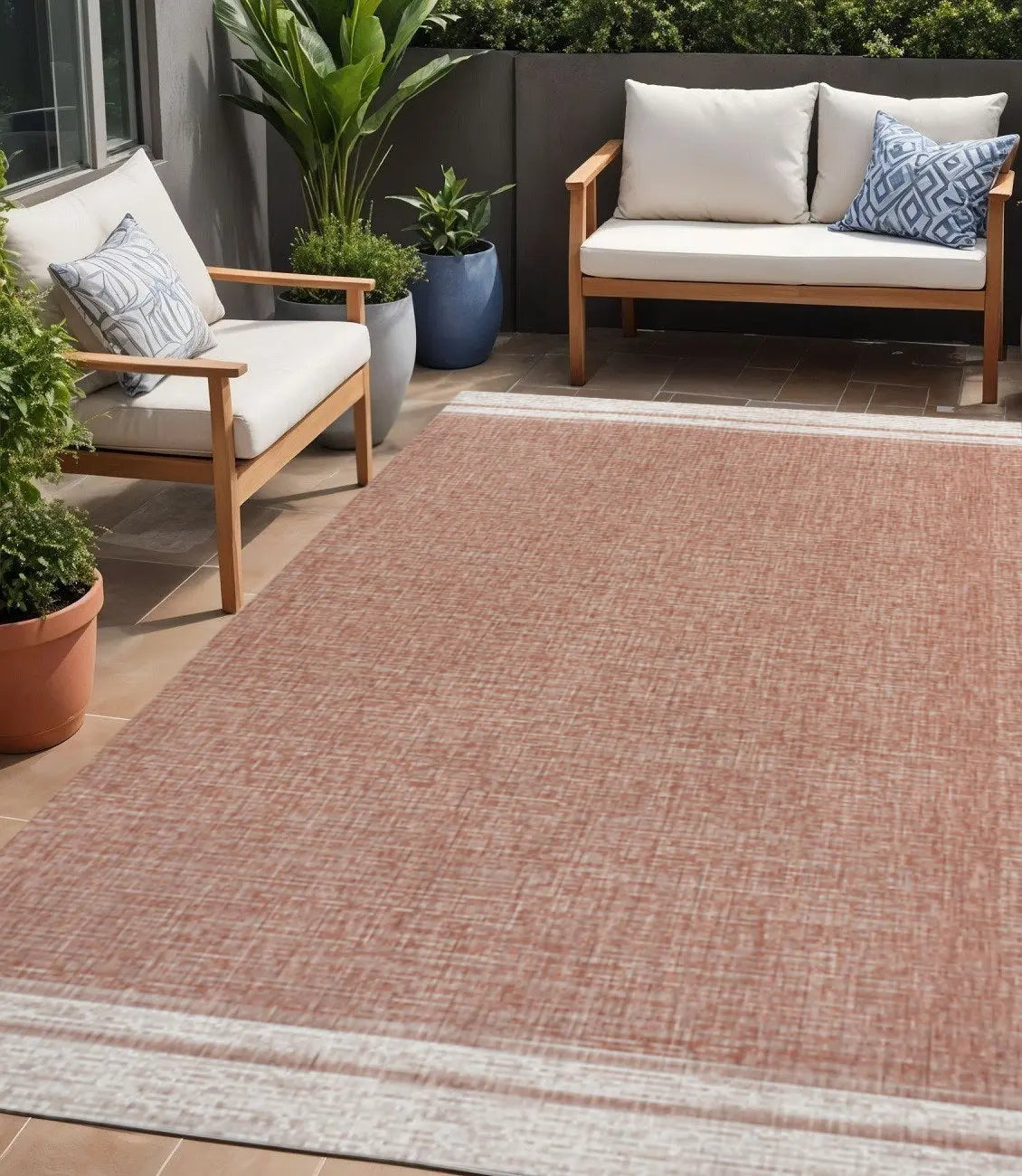 5' X 8' Salmon And Cream Indoor Outdoor Area Rug Homeroots Outdoor