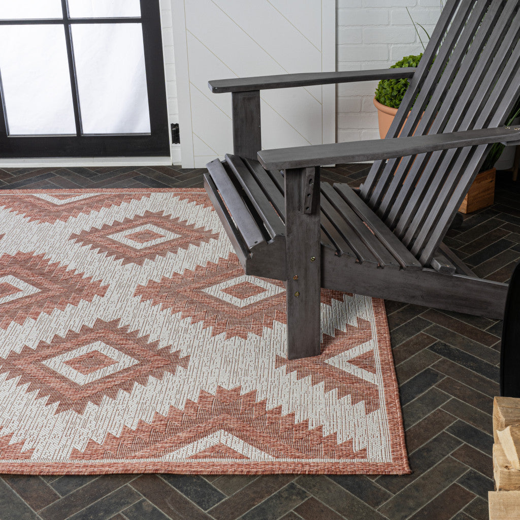 5' X 8' Salmon And Cream Moroccan Indoor Outdoor Area Rug - GreatEagleInc