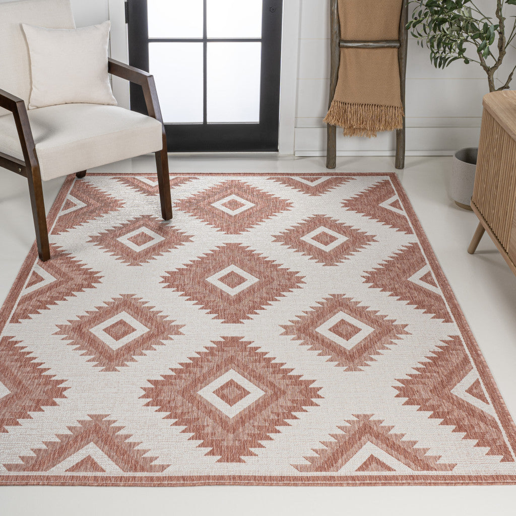 5' X 8' Salmon And Cream Moroccan Indoor Outdoor Area Rug - GreatEagleInc