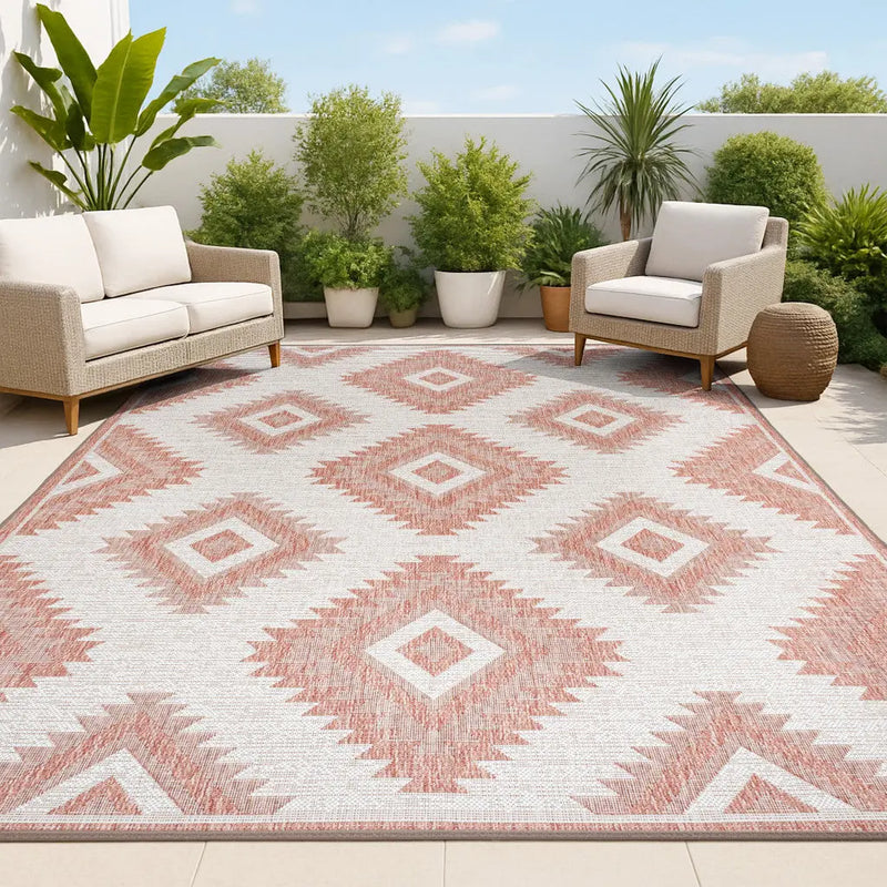 5' X 8' Salmon And Cream Moroccan Indoor Outdoor Area Rug - GreatEagleInc