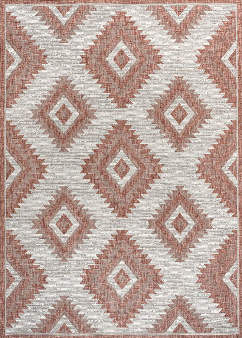 5' X 8' Salmon And Cream Moroccan Indoor Outdoor Area Rug - GreatEagleInc