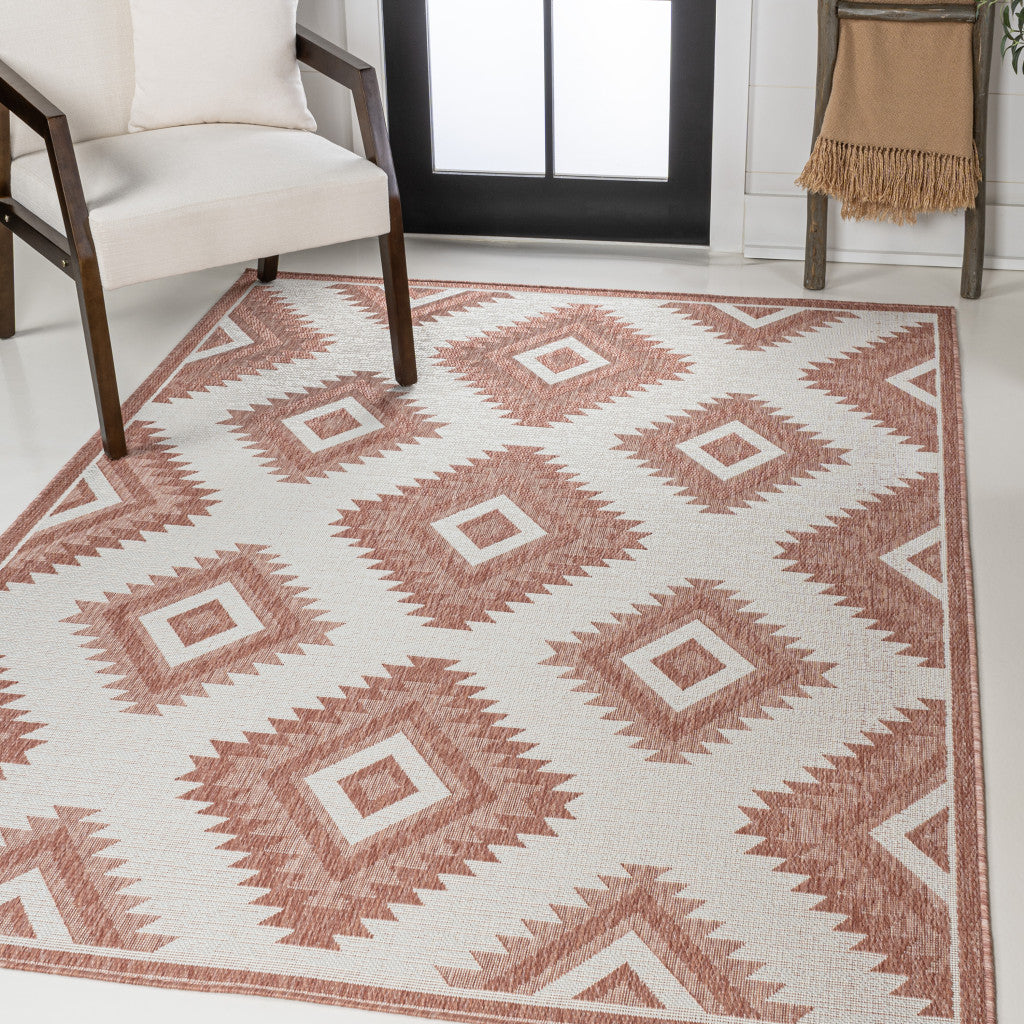 5' X 8' Salmon And Cream Moroccan Indoor Outdoor Area Rug - GreatEagleInc