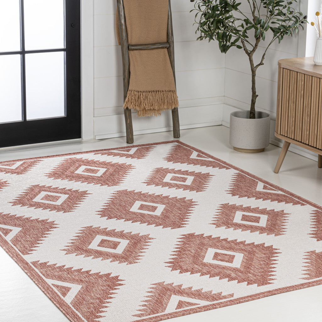 5' X 8' Salmon And Cream Moroccan Indoor Outdoor Area Rug - GreatEagleInc